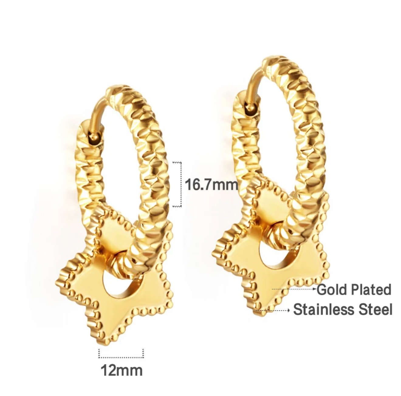 Gold Star Charm Hoop Earrings – 18K Gold Plated Stainless Steel