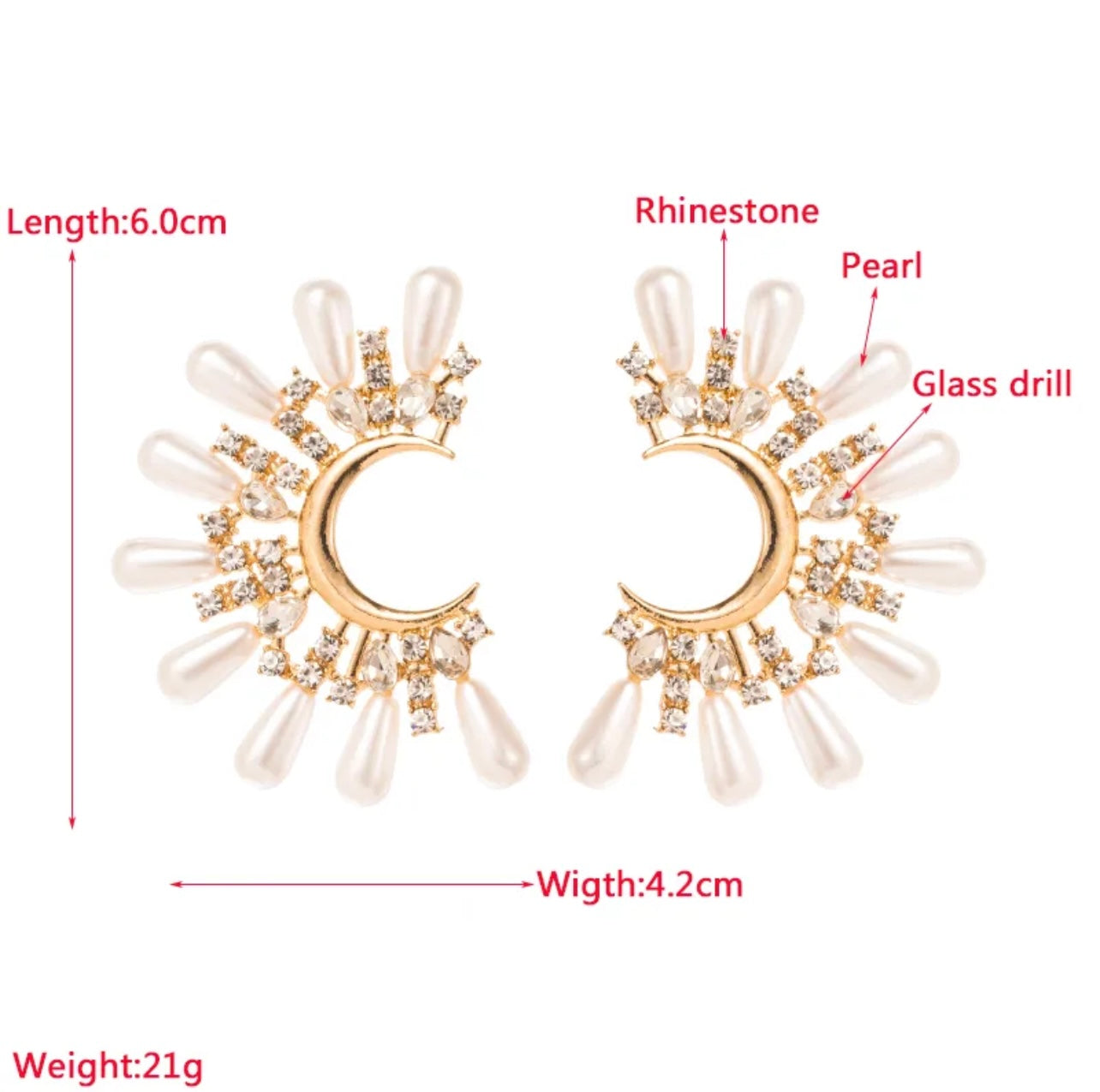Fashion C Shape Inlay Stainless Steel Pearl Zircon Ear Studs For Women