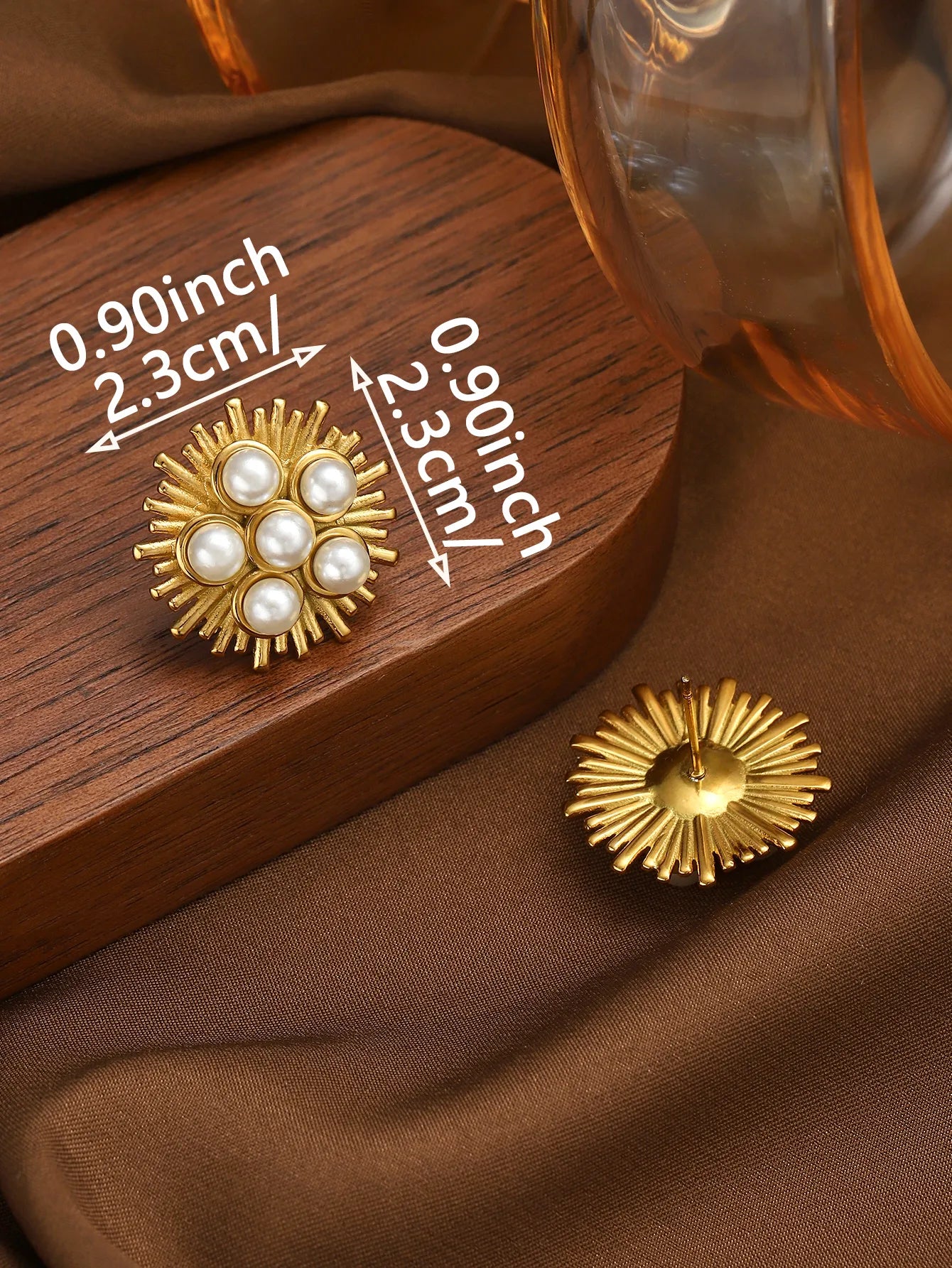 Elegant Gold Plated Pearl Stud Earrings | Hypoallergenic Stainless Steel