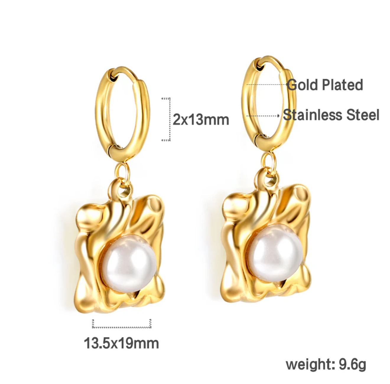 Gold Plated Pearl Drop Hoop Earrings – Stainless Steel Dangle Jewelry
