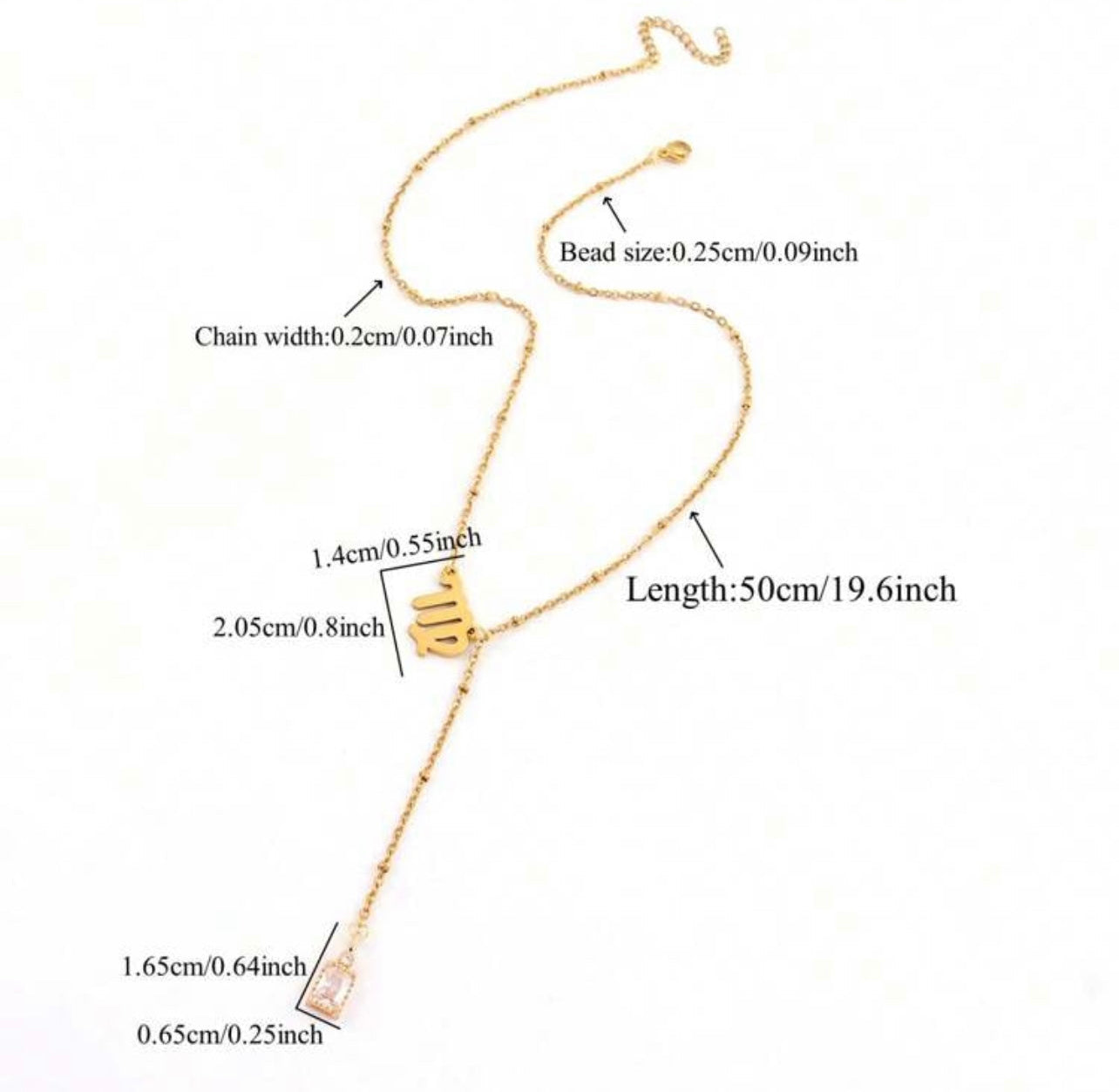 Gold Virgo Zodiac Y Necklace | Minimalist Horoscope Pendant with Crystal Drop
