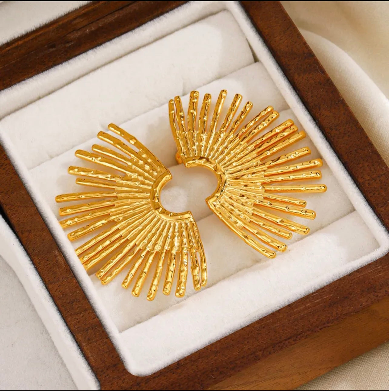 18K Gold Plated Sunburst Statement Earrings – Bold Geometric Stud Jewelry