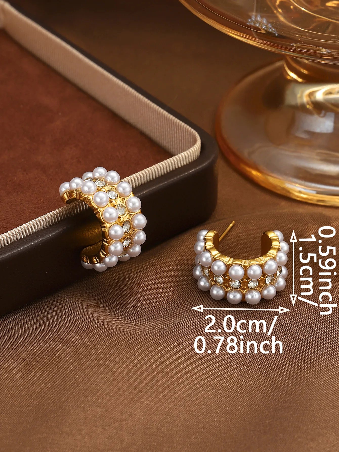 Gold Plated Hoop Earrings with Artificial Pearls| Stainless Steel Studs