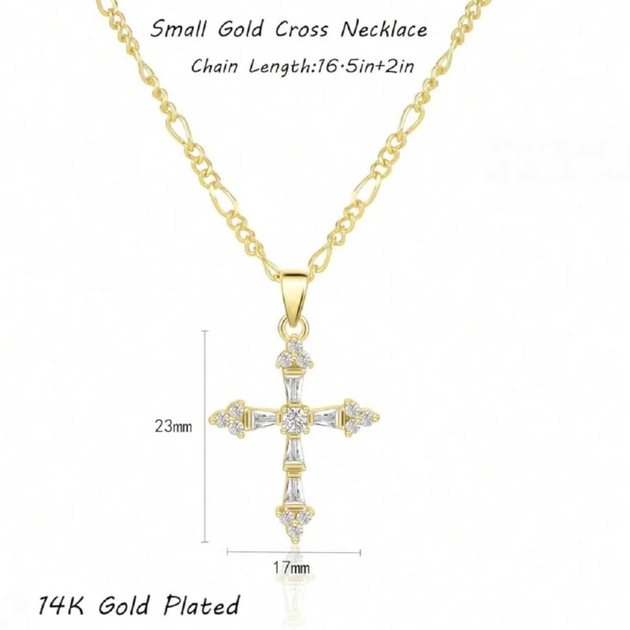 14K Gold Plated Small Cross Pendant Necklace for Women – Elegant Dainty Chain