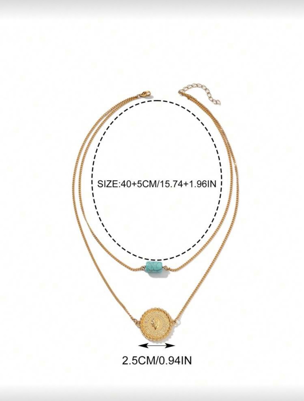 Gold Coin & Turquoise Double Layer Necklace – Elegant Minimalist Jewelry