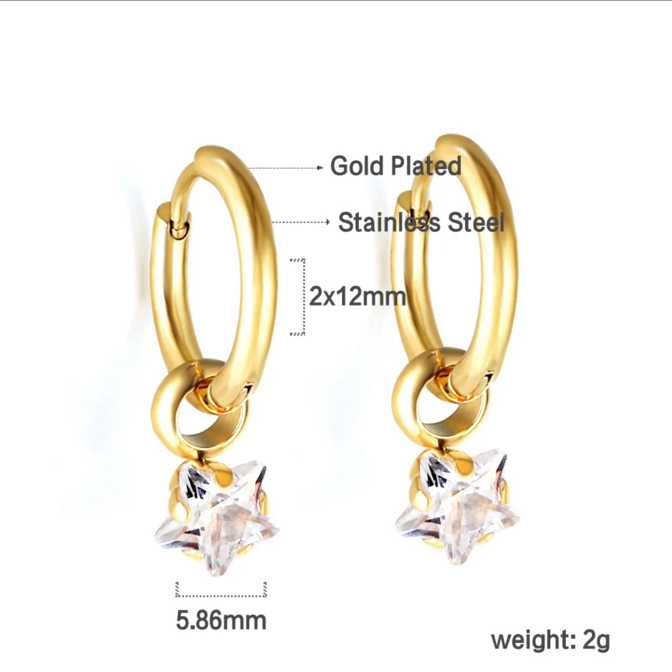Gold Star Charm Huggie Earrings – 18K Gold Plated Stainless Steel