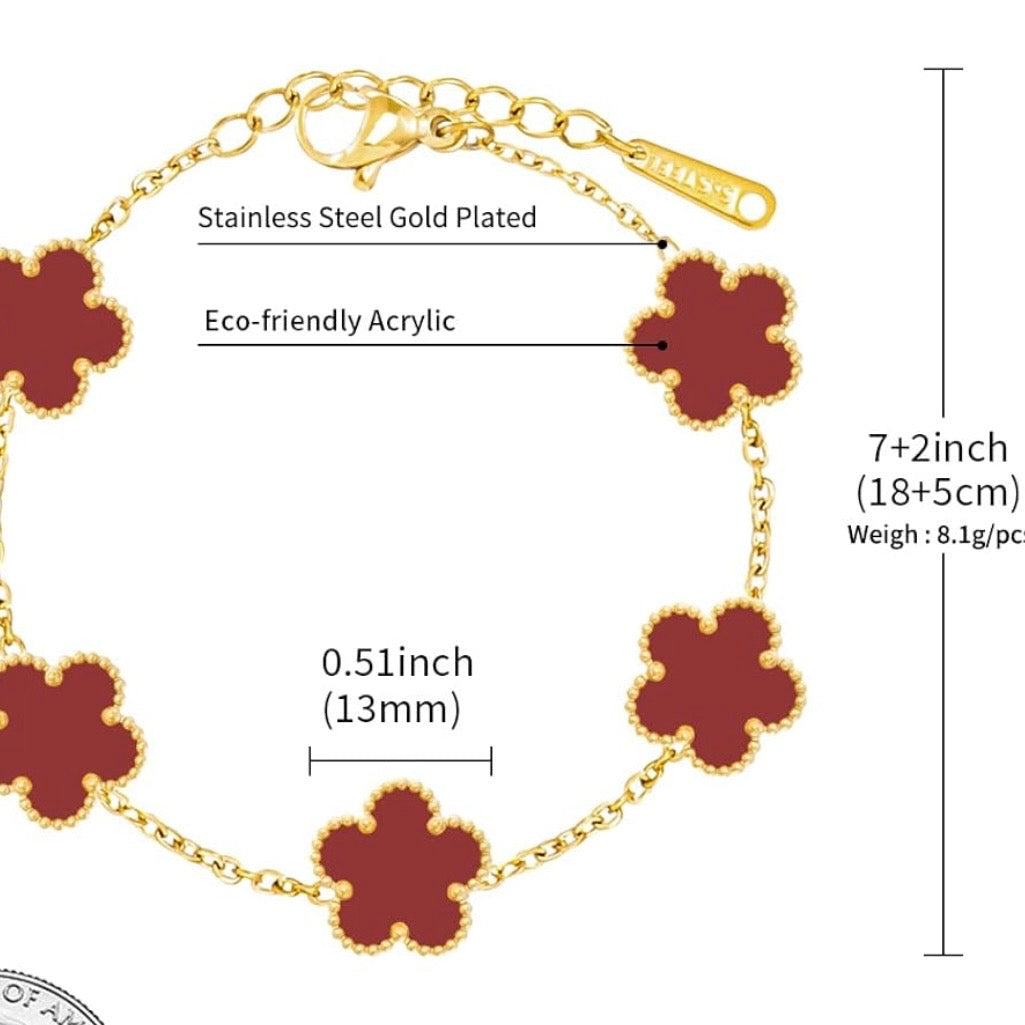 Red Clover Charm Bracelet – 18K Gold Plated Stainless Steel