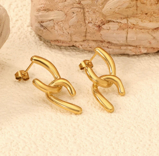 Twist Knot Gold Stud Earrings – 18K Gold Plated Stainless Steel, Waterproof & Hypoallergenic