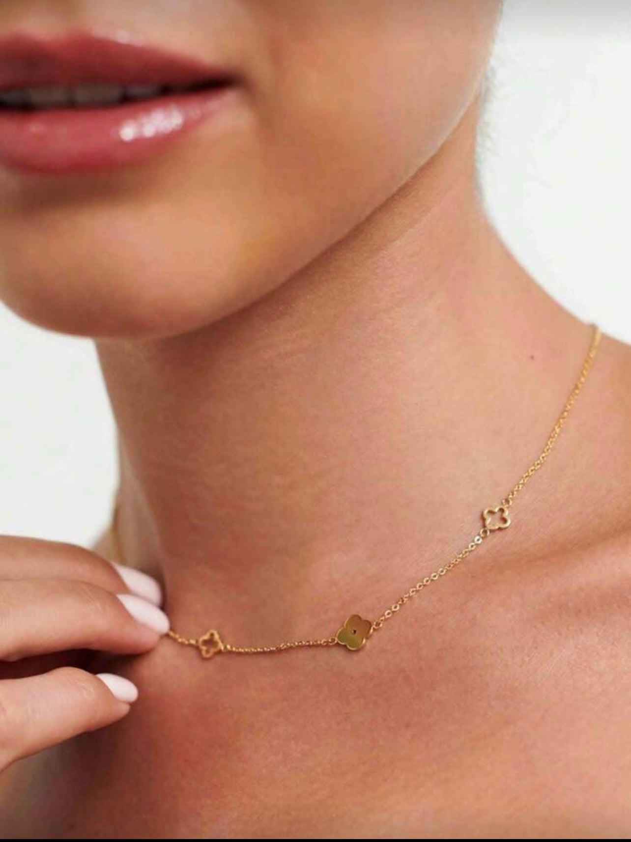 18K Gold Plated Clover Charm Necklace – Minimalist Dainty Waterproof Jewelry for Women