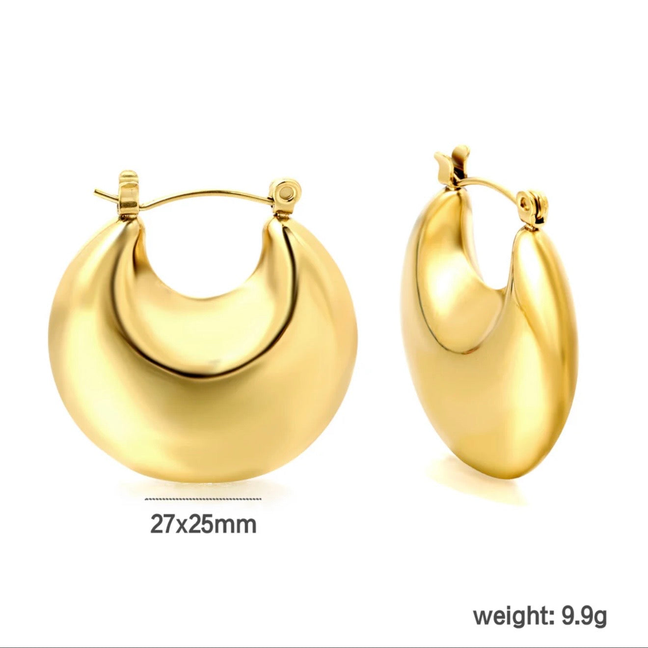 Chunky Crescent Hoop Earrings – 18K Gold Plated Stainless Steel (Waterproof & Hypoallergenic)