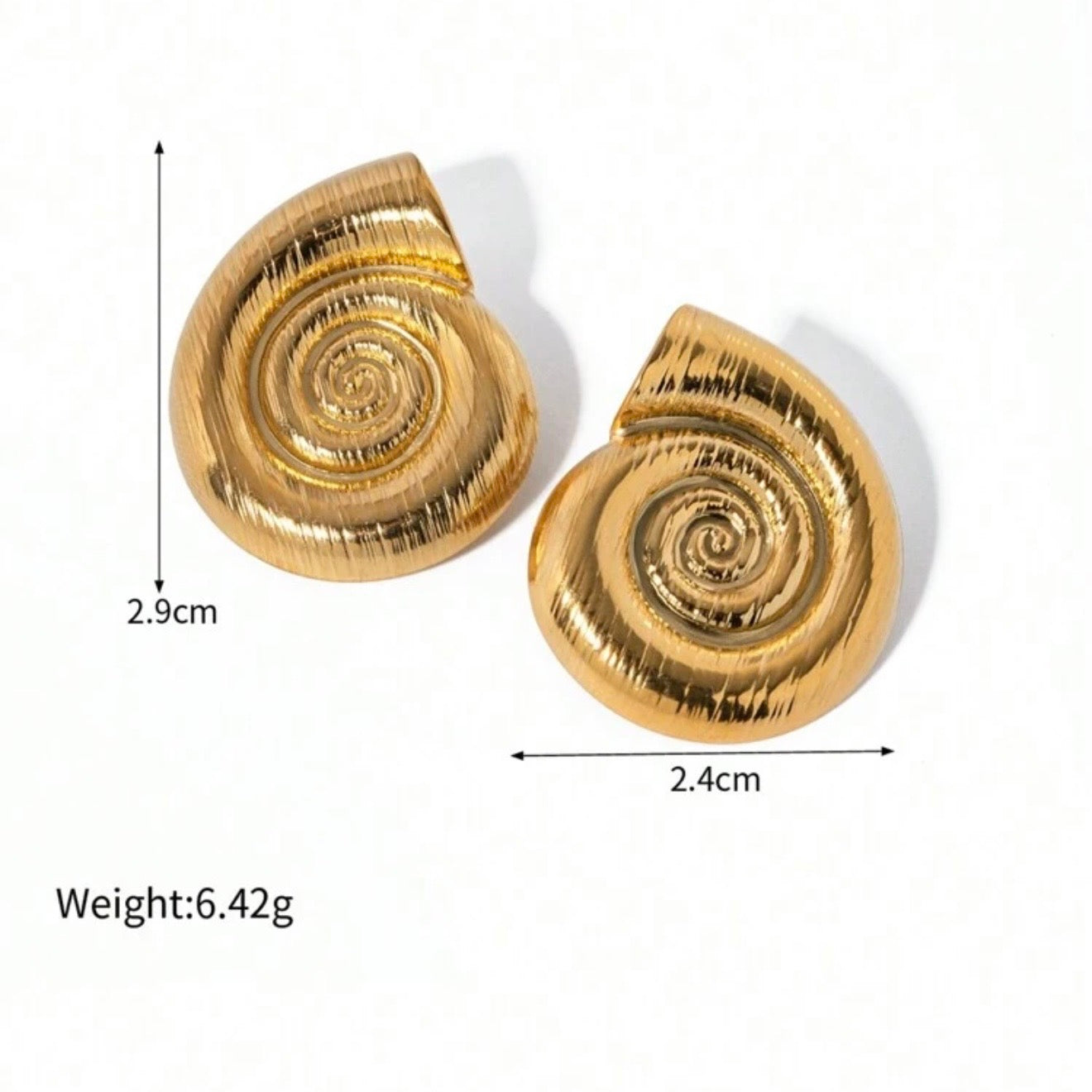 18K Gold Plated Stainless Steel Spiral Shell Stud Earrings | Waterproof Statement Jewelry