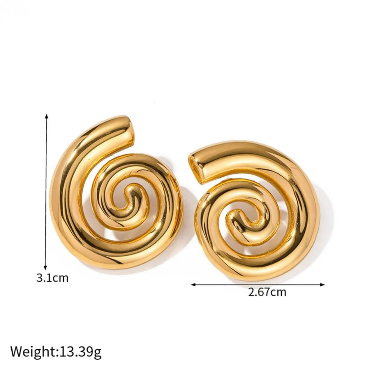 18K Gold Plated Stainless Steel Thick Conch Spiral Shaped Stud Earring for Women