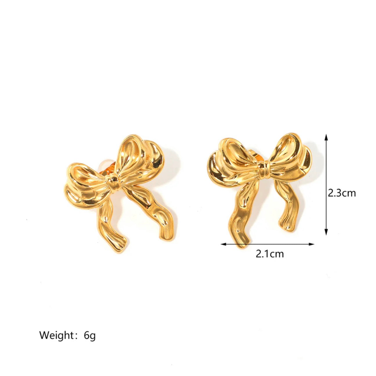 Elegant 18K Gold Bow Ribbon Stud Earrings