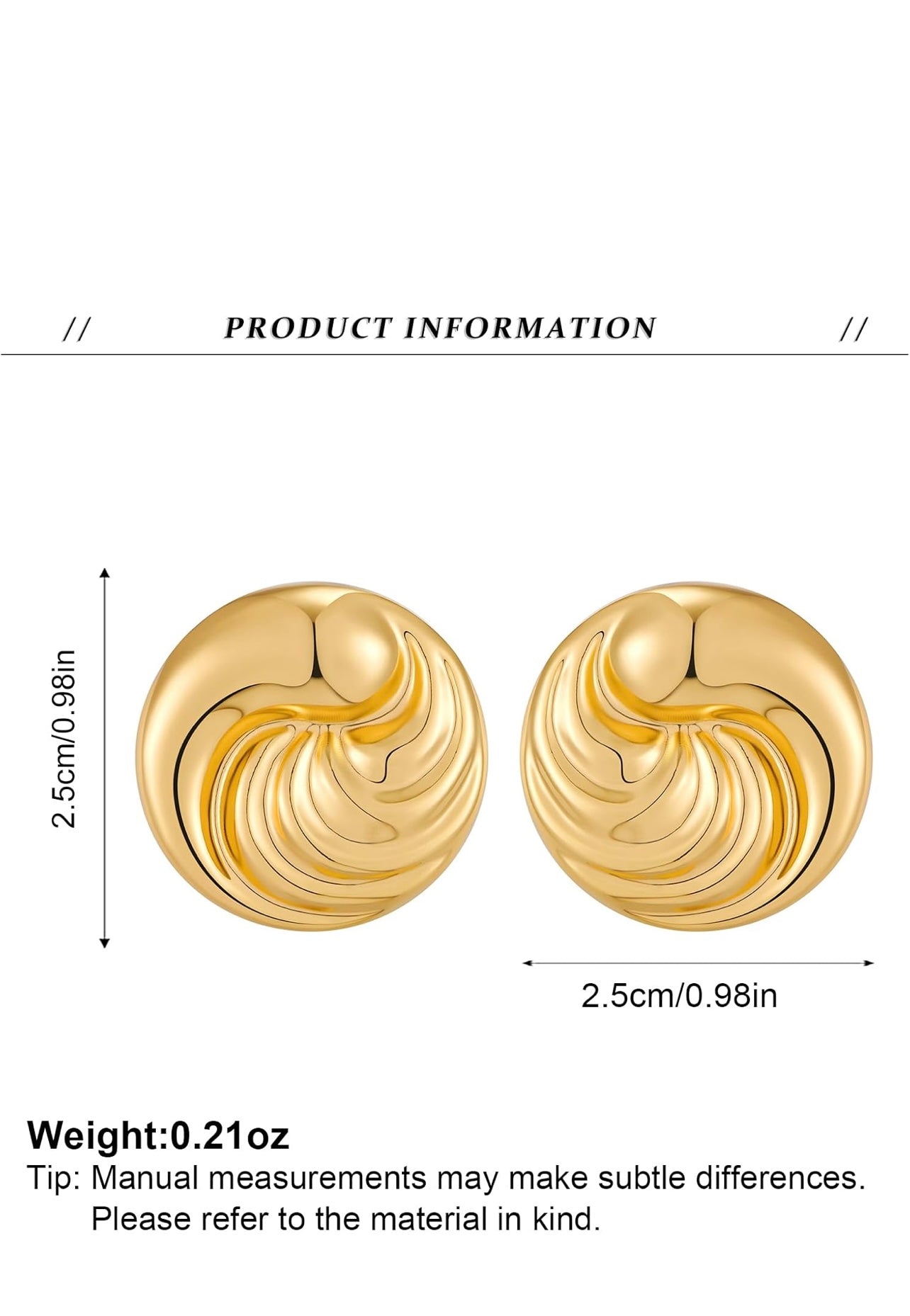 18K Gold Plated Textured Disc Stud Earrings – Hypoallergenic Stainless Stee