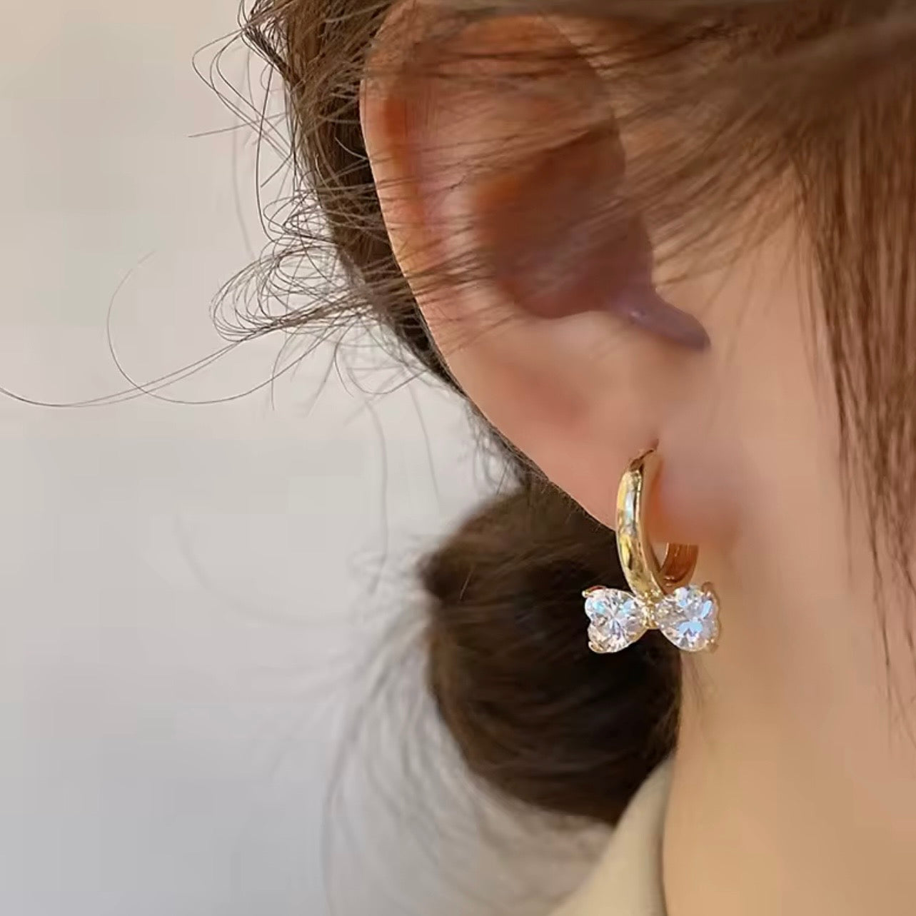 Golden Bow Hoop Earrings – CZ Crystal Drop | Fairy Queen Jewelry