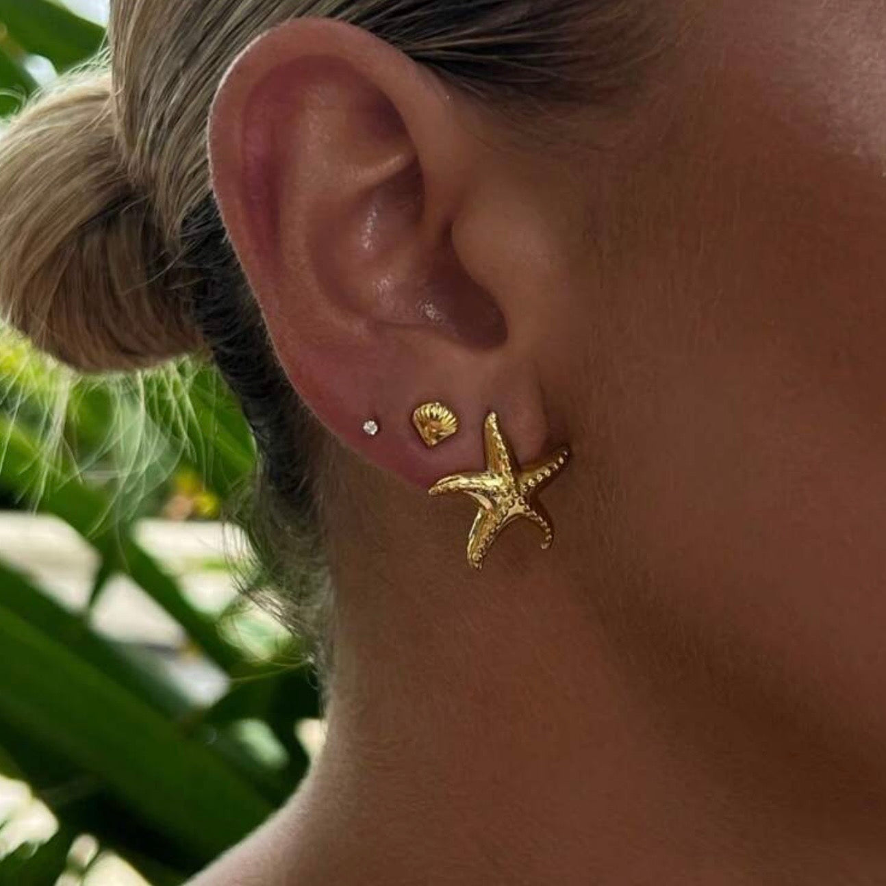 Gold Starfish Stud Earring Set – 3 Pairs