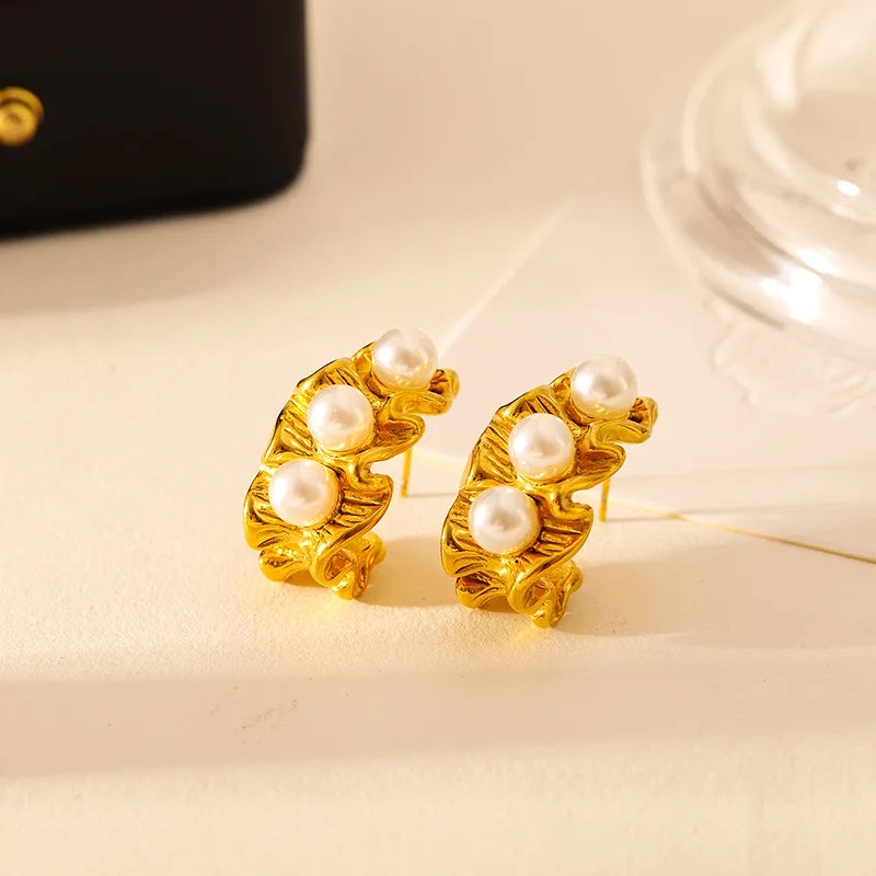 18K Gold Plated Classic Style C Shape Stainless Steel Acrylic Earrings