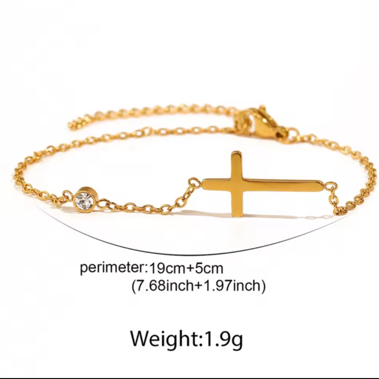 18K Gold Plated Sideways Cross Bracelet | Waterproof Stainless Steel