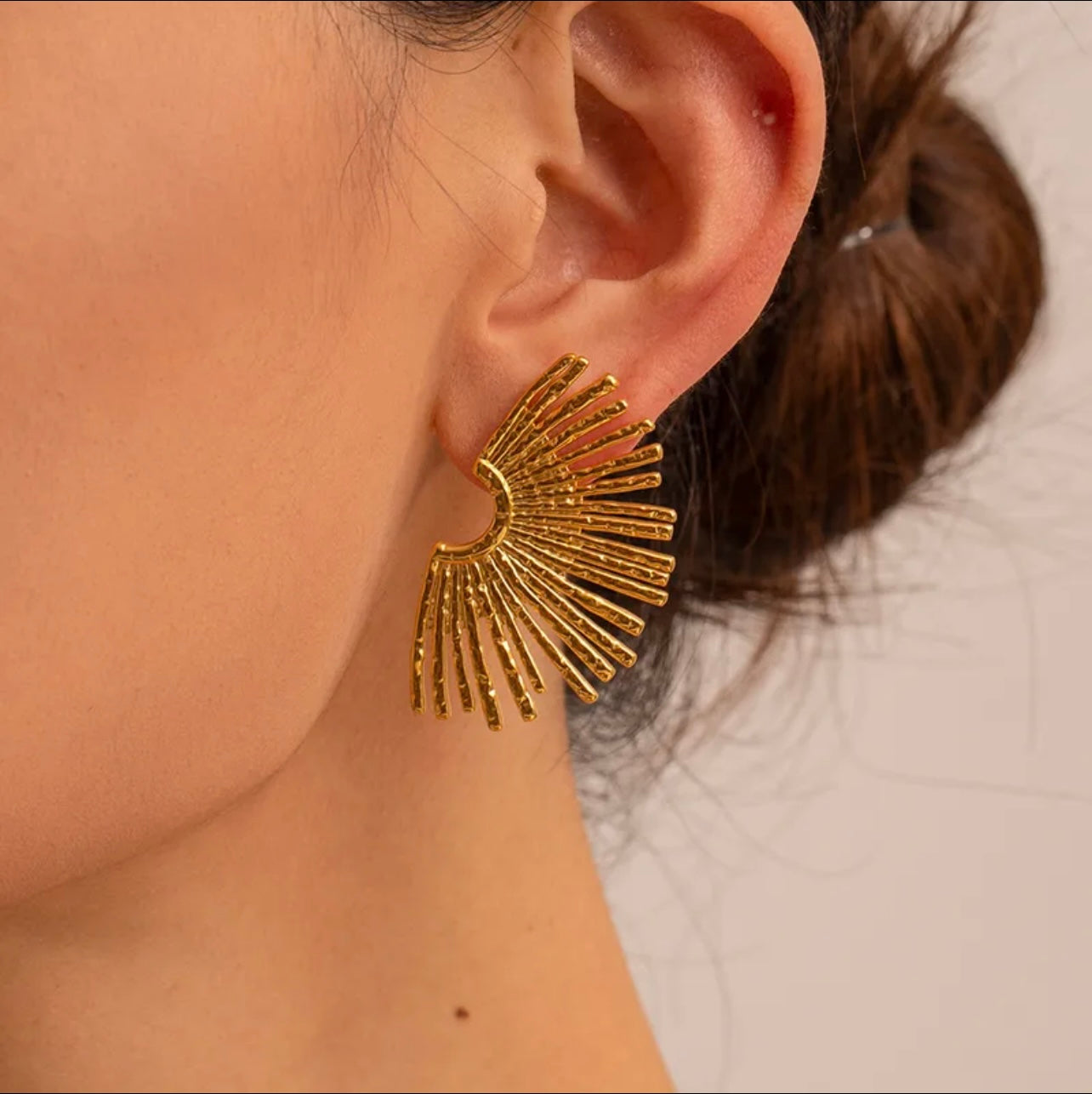18K Gold Plated Sunburst Statement Earrings – Bold Geometric Stud Jewelry