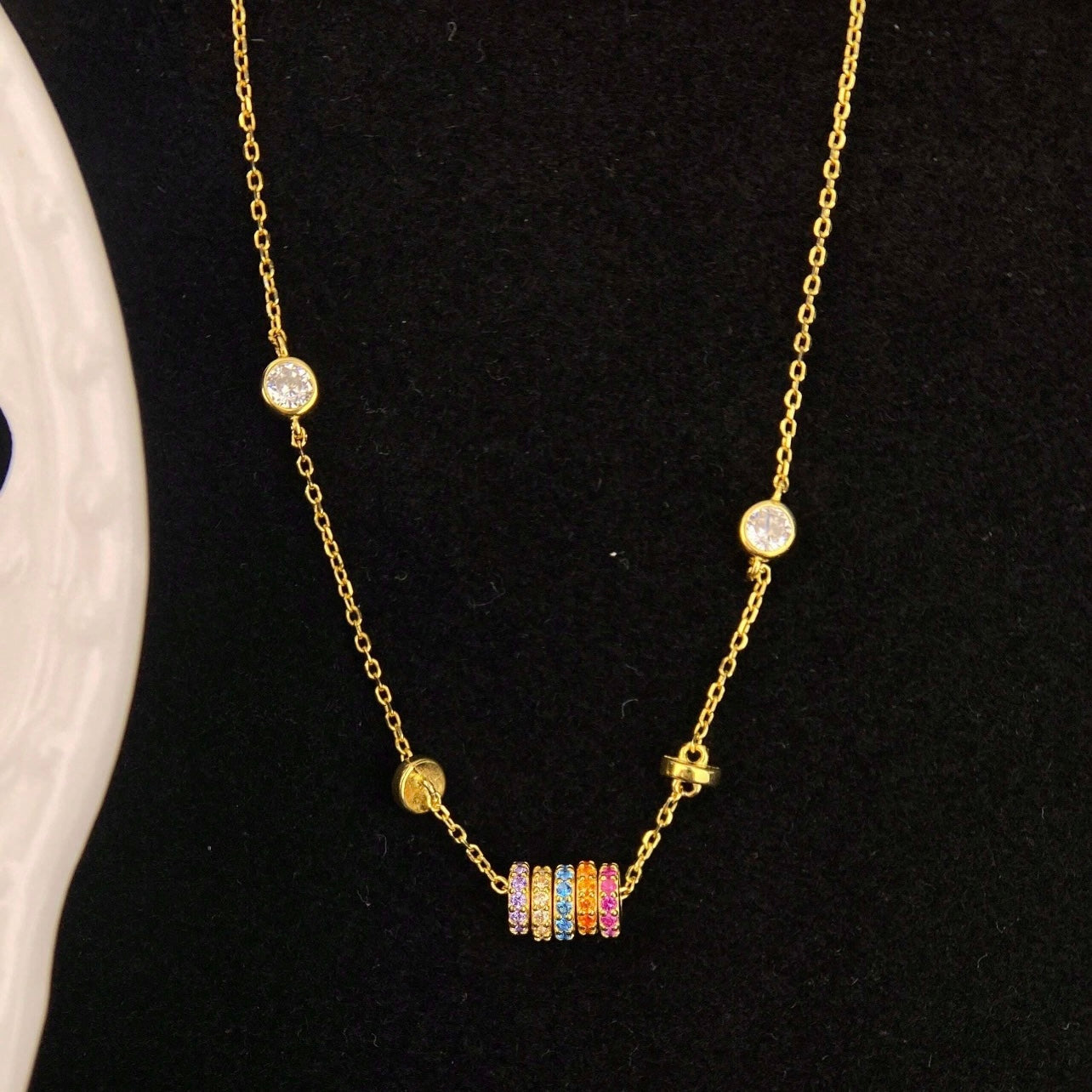 Rainbow Crystal Bead Necklace – 18K Gold Plated Dainty Chain