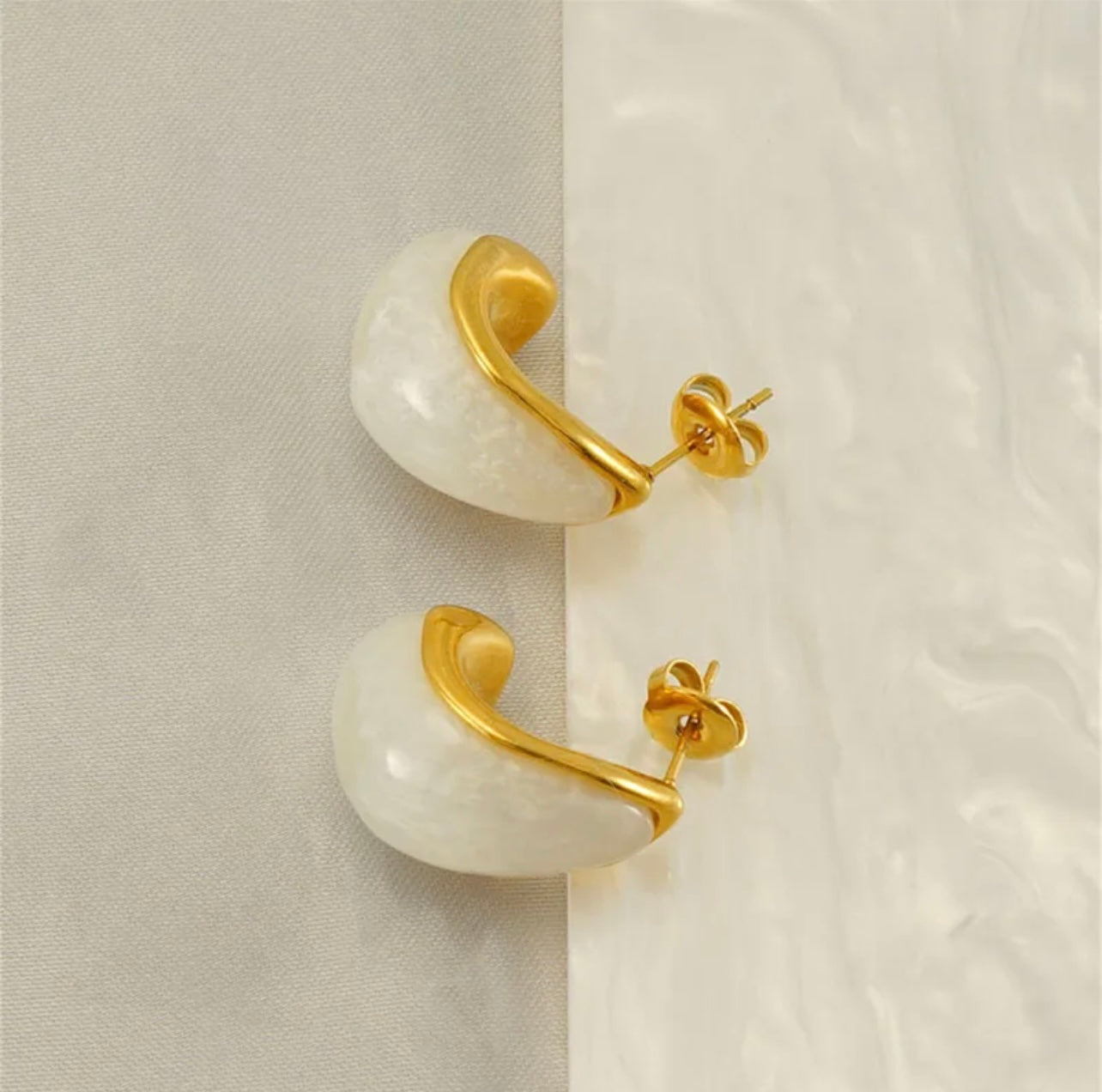 18k Gold Plated Casual Simple Style C Shape Stainless Steel Resin Ear Studs