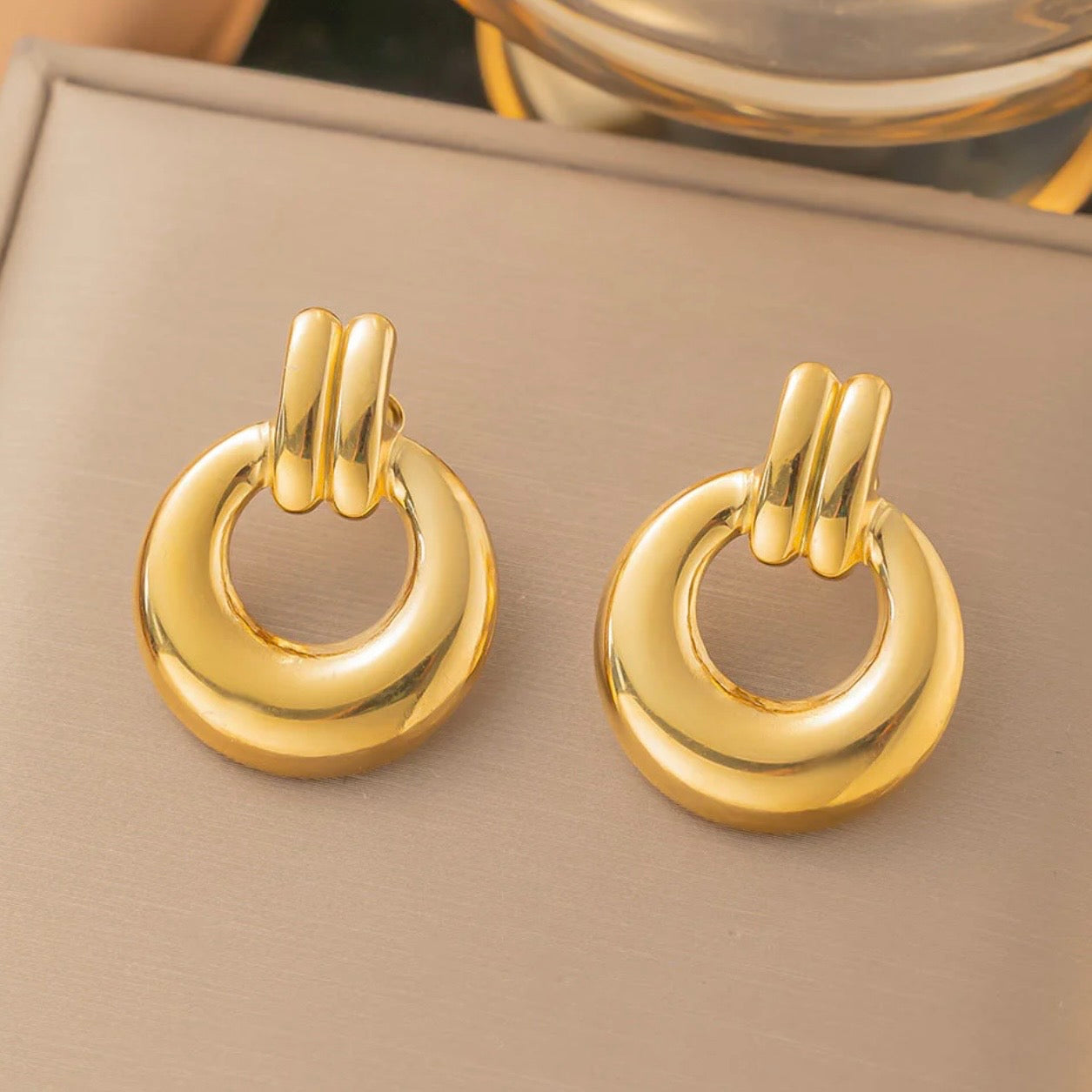 Gold Plated Statement Hoop Earrings Stainless Steel Chunky Circle Jewelry
