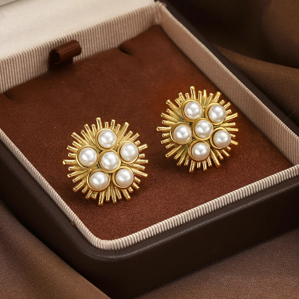 Elegant Gold Plated Pearl Stud Earrings | Hypoallergenic Stainless Steel