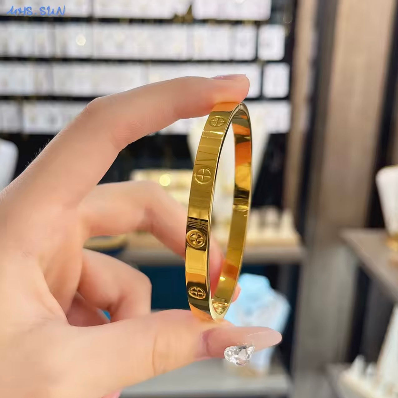 18K Gold Plated Screw Motif Bangle | Waterproof Stainless Steel Bracelet