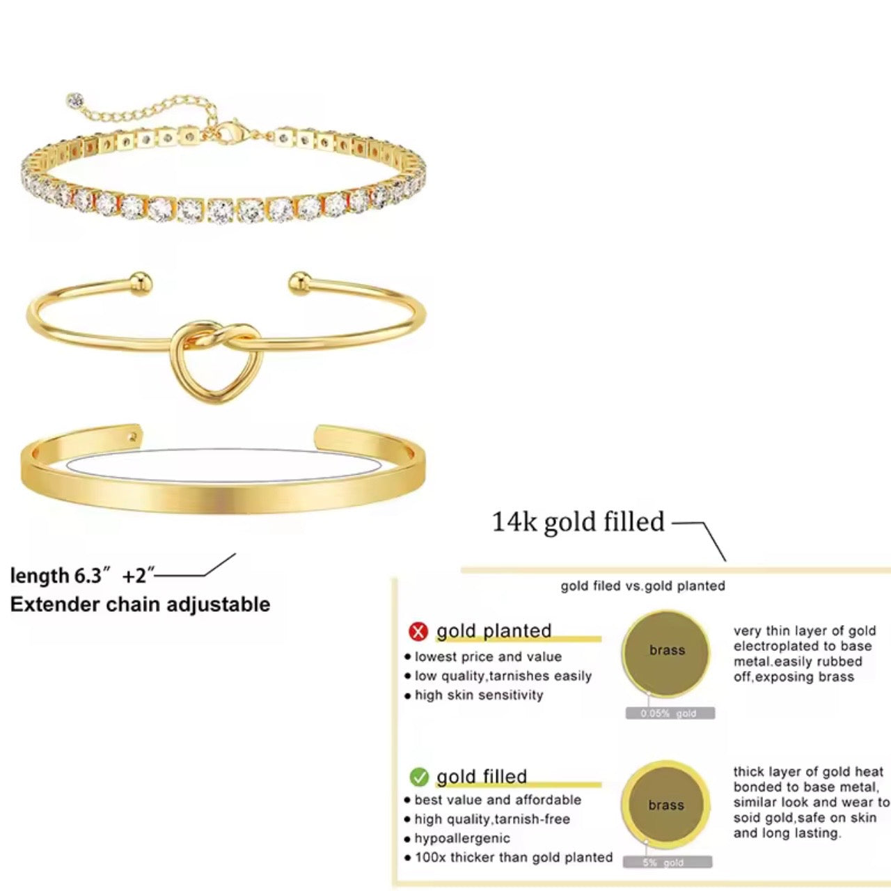14K Gold Filled CZ Tennis Bracelet | Adjustable & Tarnish Resistant