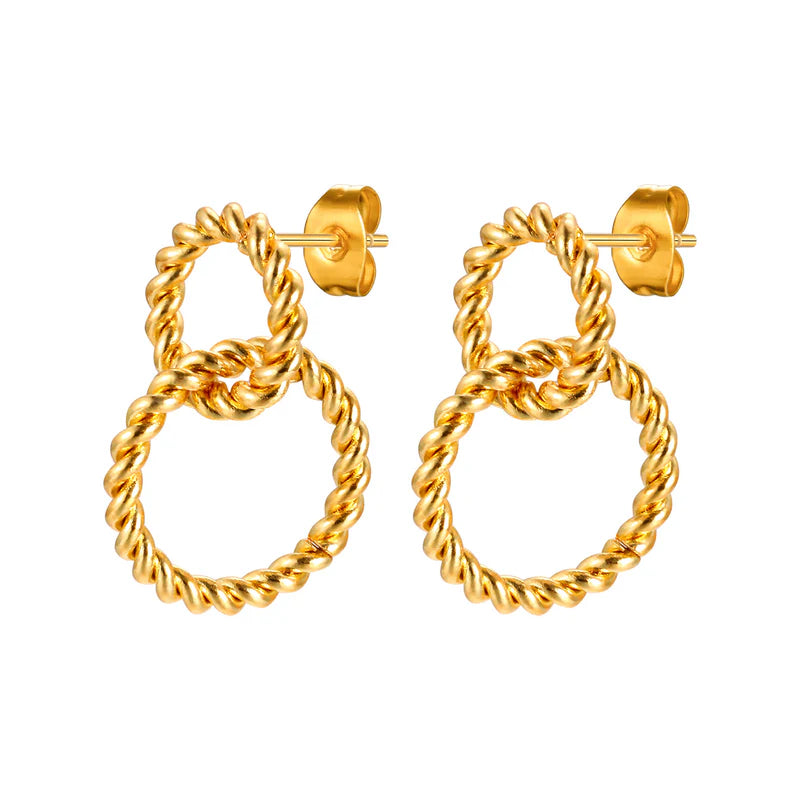 Twisted Rope Double Hoop Earrings – 18K Gold Plated, Lightweight Statement Studs