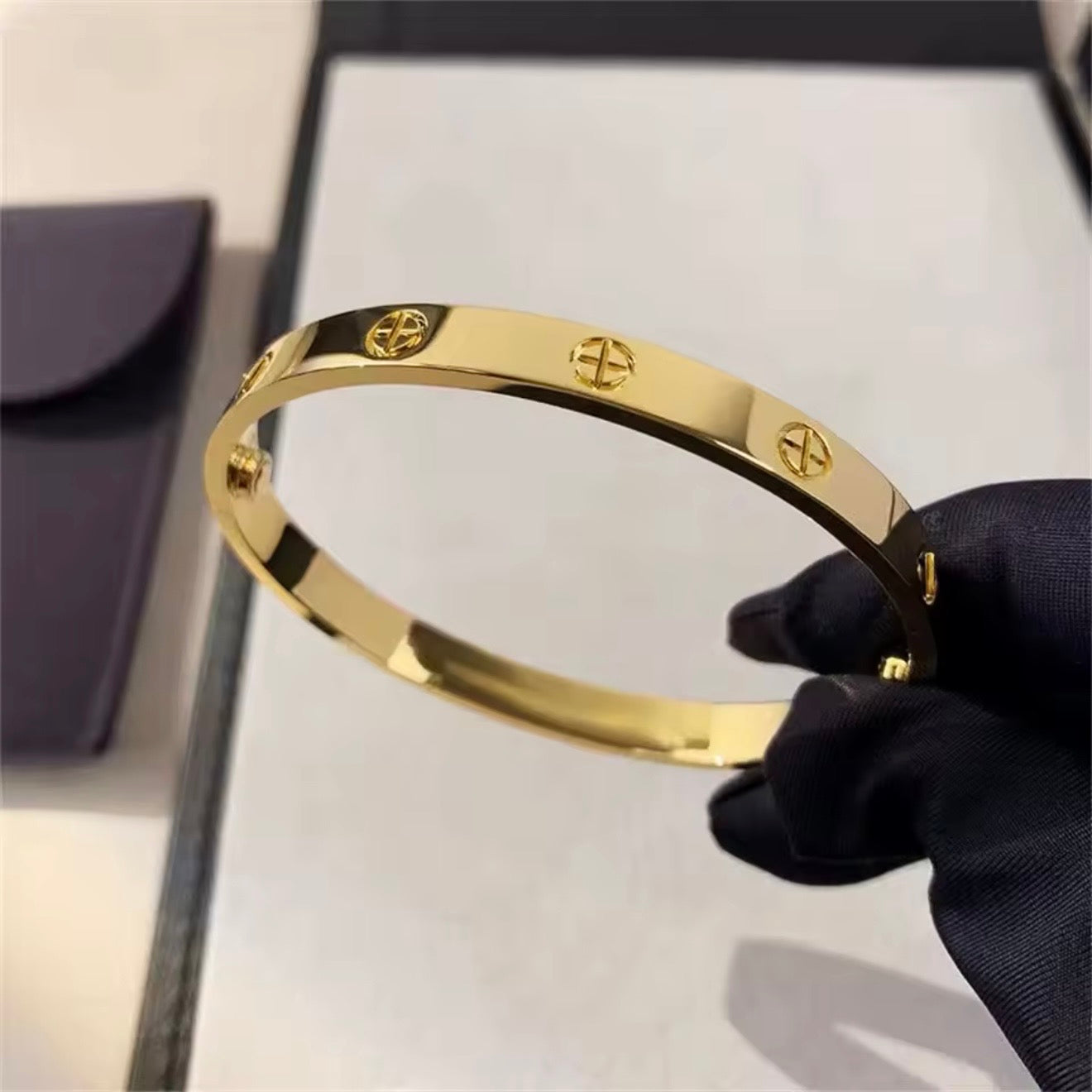 18K Gold Plated Screw Motif Bangle | Waterproof Stainless Steel Bracelet