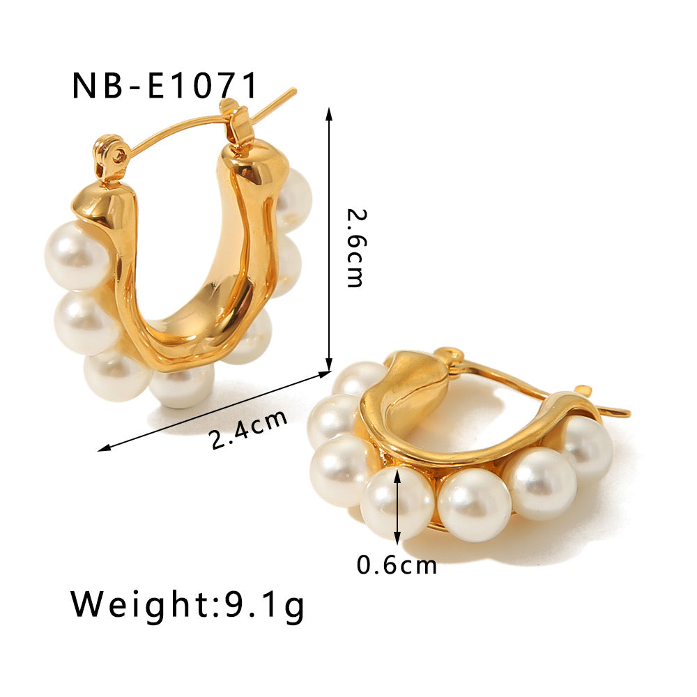 14K Gold Plated Simple U Shape Style Artificial Pearls Stainless Steel Ear Studs