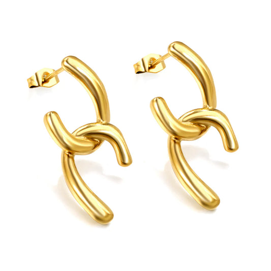 Twist Knot Gold Stud Earrings – 18K Gold Plated Stainless Steel, Waterproof & Hypoallergenic