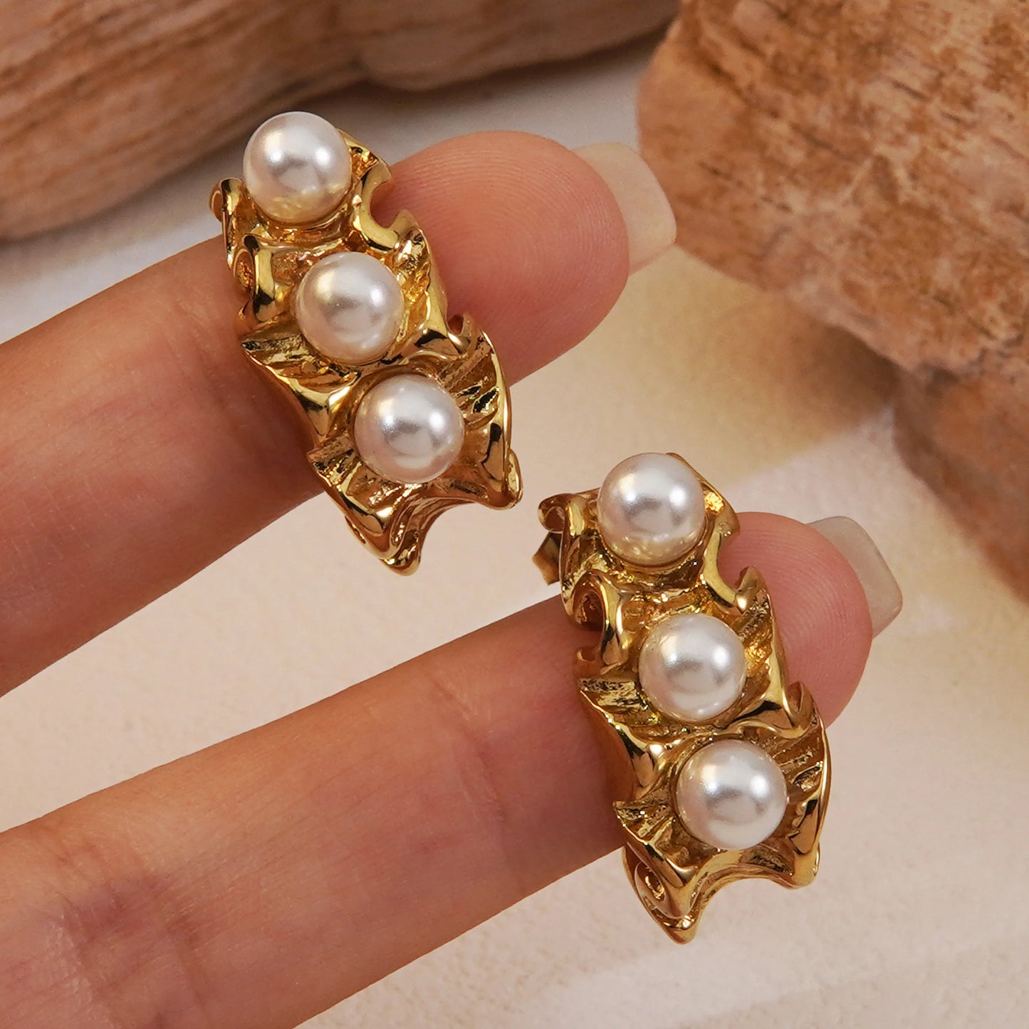 18K Gold Plated Classic Style C Shape Stainless Steel Acrylic Earrings