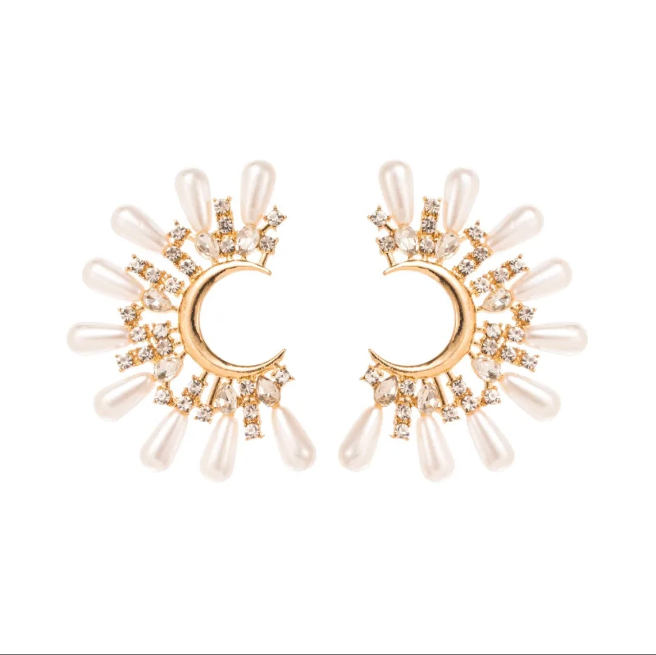 Fashion C Shape Inlay Stainless Steel Pearl Zircon Ear Studs For Women