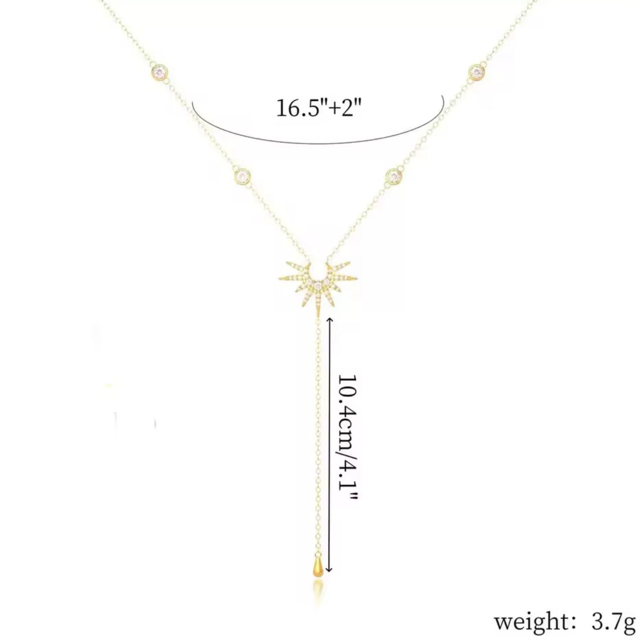 Celestial Sun Drop Necklace – Gold Plated CZ Y-Necklace