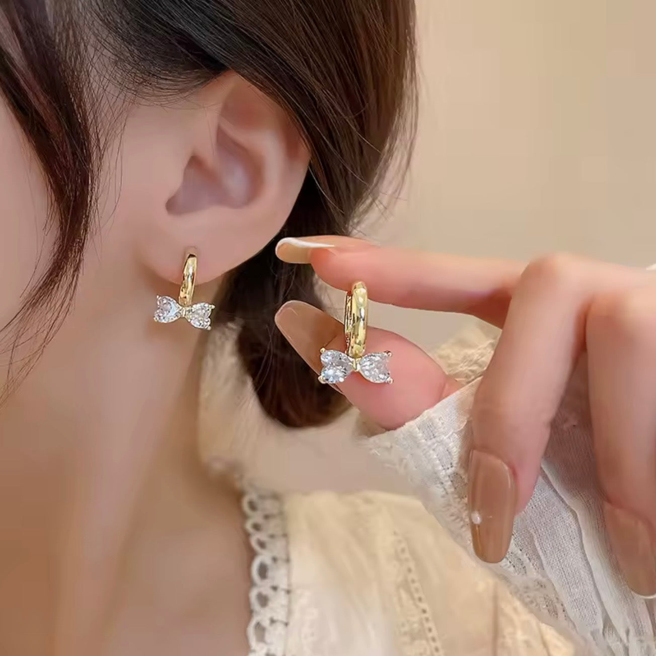 Golden Bow Hoop Earrings – CZ Crystal Drop | Fairy Queen Jewelry