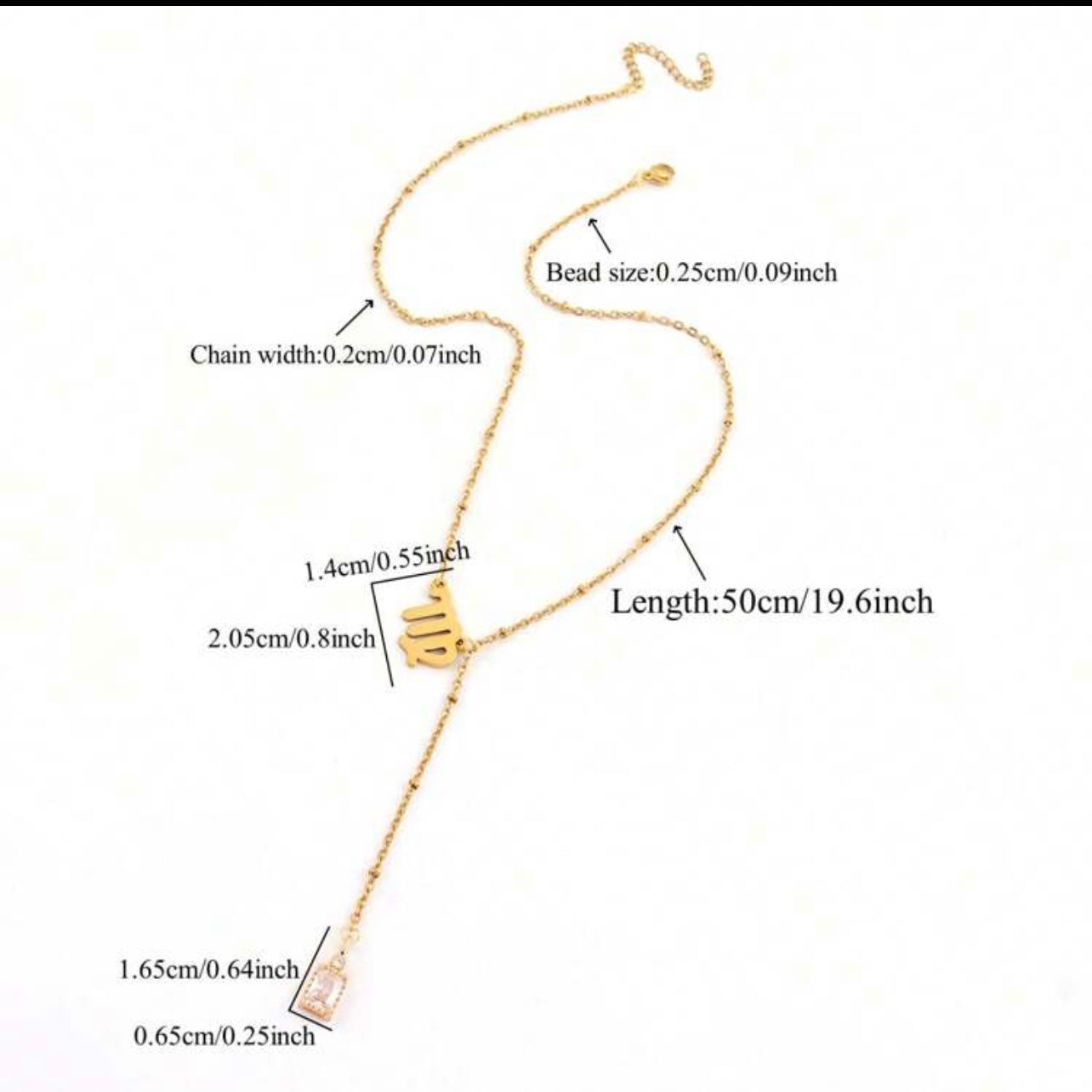 Gold Virgo Zodiac Y Necklace | Minimalist Horoscope Pendant with Crystal Drop