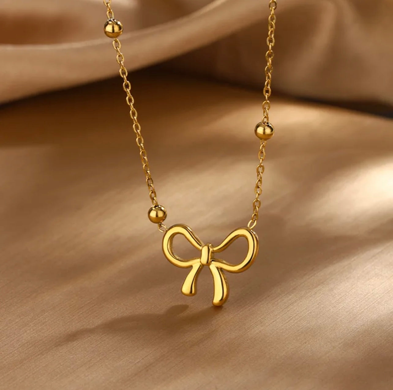 Golden Bow Set – Necklace & Stud Earrings Duo