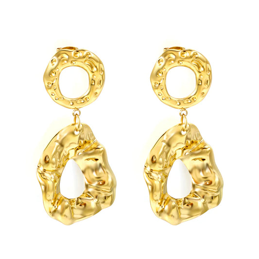 Textured Gold Statement Drop Earrings – 18K Gold Plated, Bold Irregular Metal Design