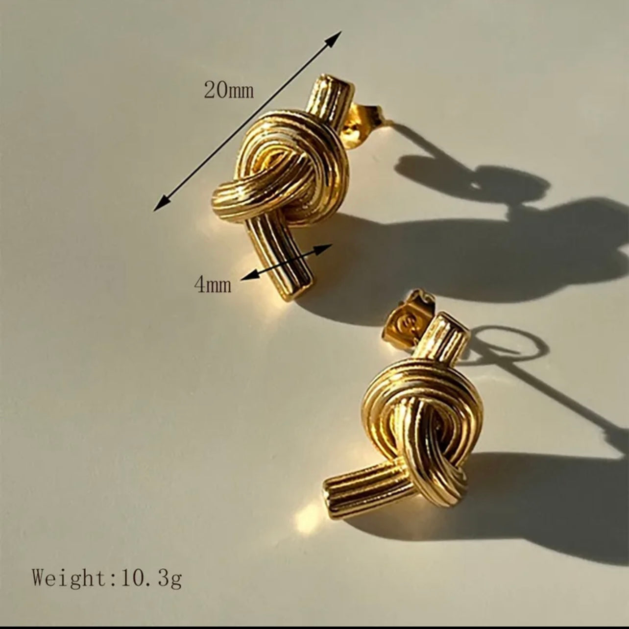 18K Gold Plated Luxurious French Style Solid Color Knot Stainless Steel Ear Stud