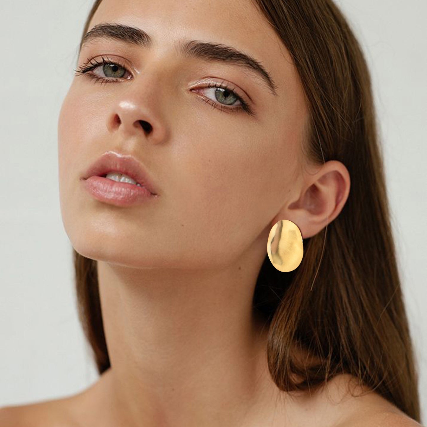 18K Gold Plated Organic Oval Stud Earrings – Stainless Steel Statement Earrings