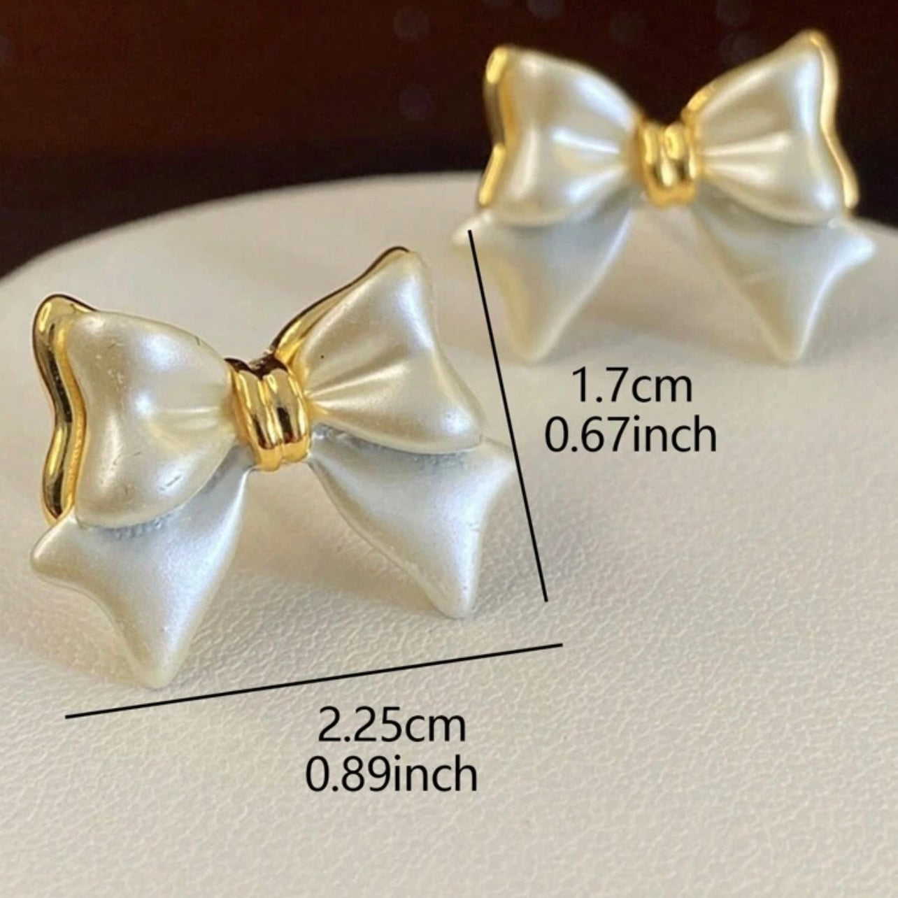 Pearl Bow Stud Earrings for Women – Elegant Gold-Trimmed Dainty Earrings