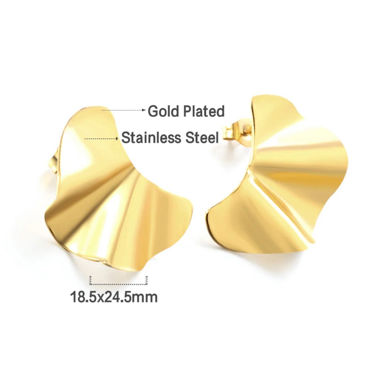 18K Gold Plated Fan Stud Earrings | Stainless Steel Minimalist Statement Earrings