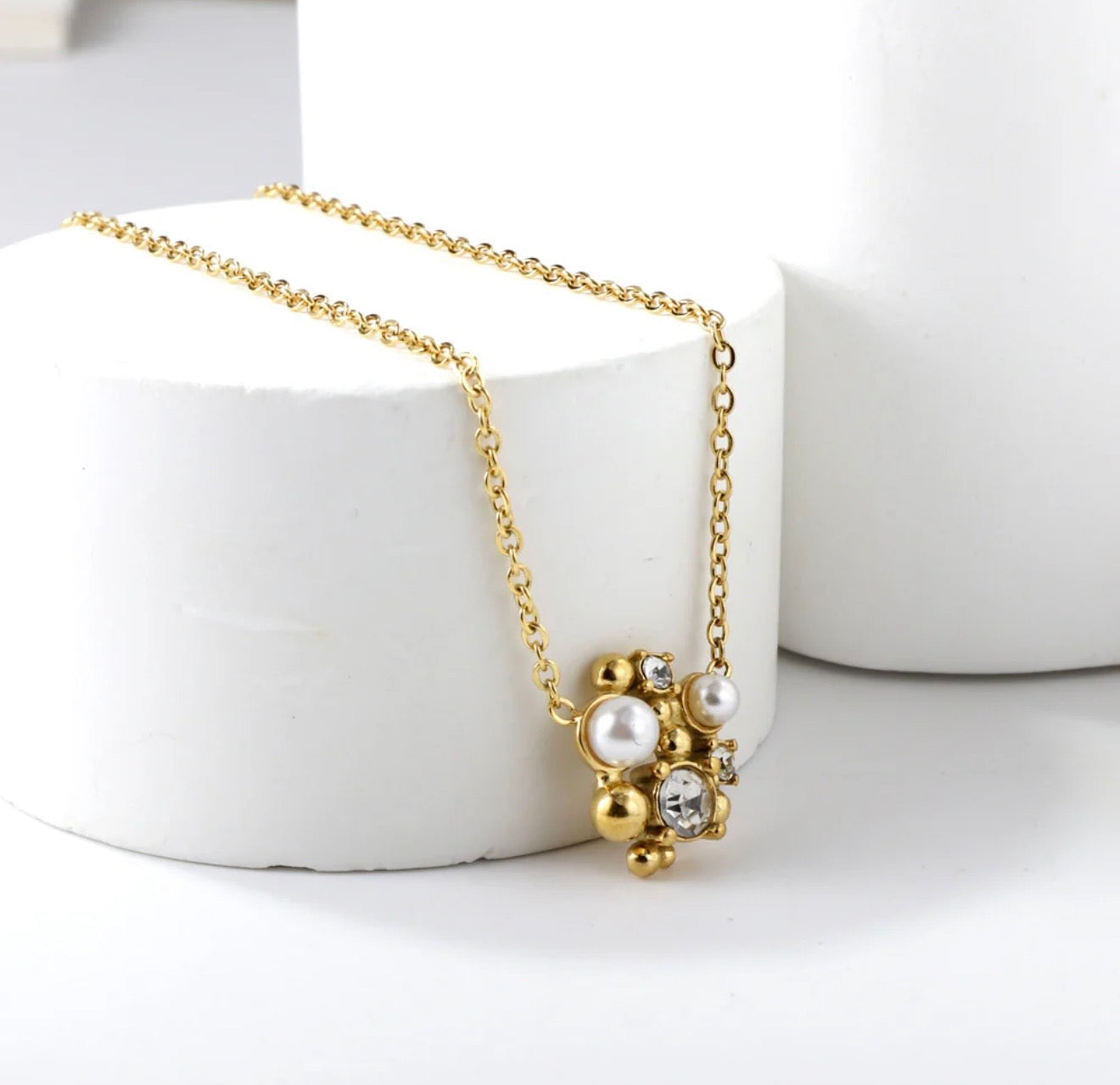 Christmas Jewelry Gift Set – Star Hoop Earrings & Pearl Charm Necklace ($30)