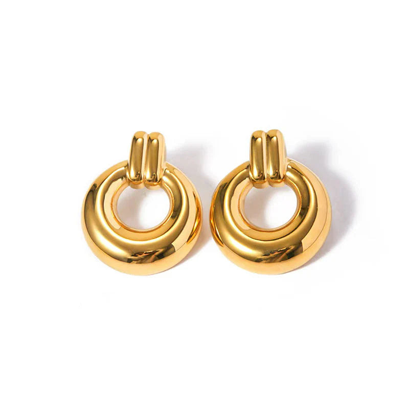 Gold Plated Statement Hoop Earrings Stainless Steel Chunky Circle Jewelry