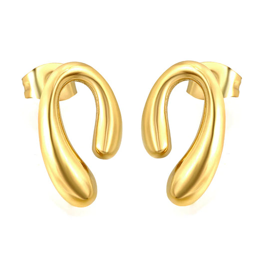 Minimalist Gold Curve Stud Earrings – 18K Gold Plated Stainless Steel