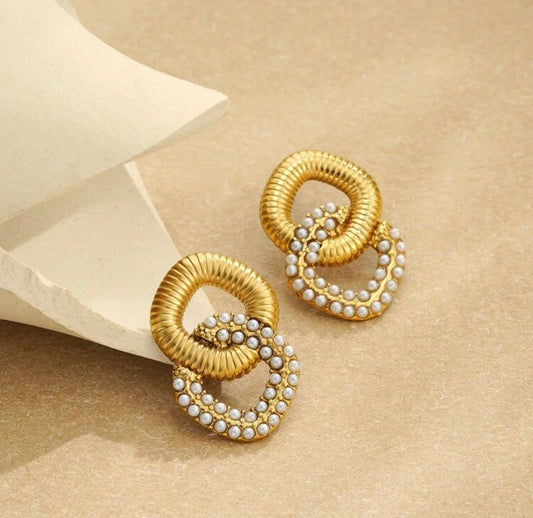 18K Gold Plated Pearl Knot Earrings – Elegant Vintage Statement Jewelry