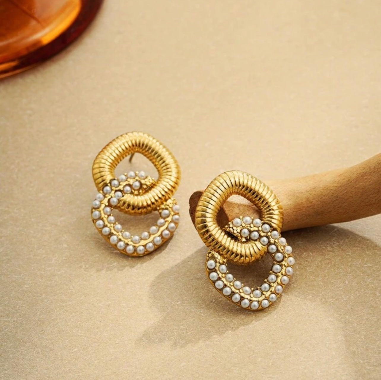 18K Gold Plated Pearl Knot Earrings – Elegant Vintage Statement Jewelry