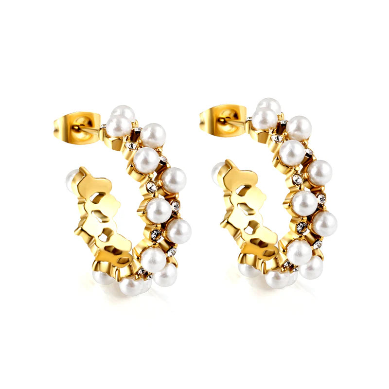 18K Gold Plated Pearl Hoop Earrings – Stainless Steel, Hypoallergenic